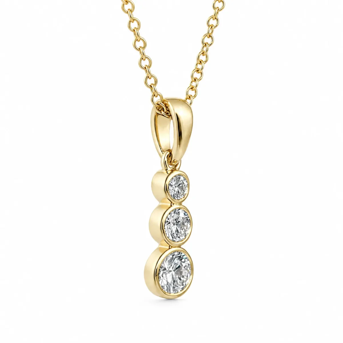 9ct Yellow Gold Lab-Grown Diamond Three-Stone Bezel Pendant & Chain – 0.32ct Total Diamond Weight - AUPD4051L