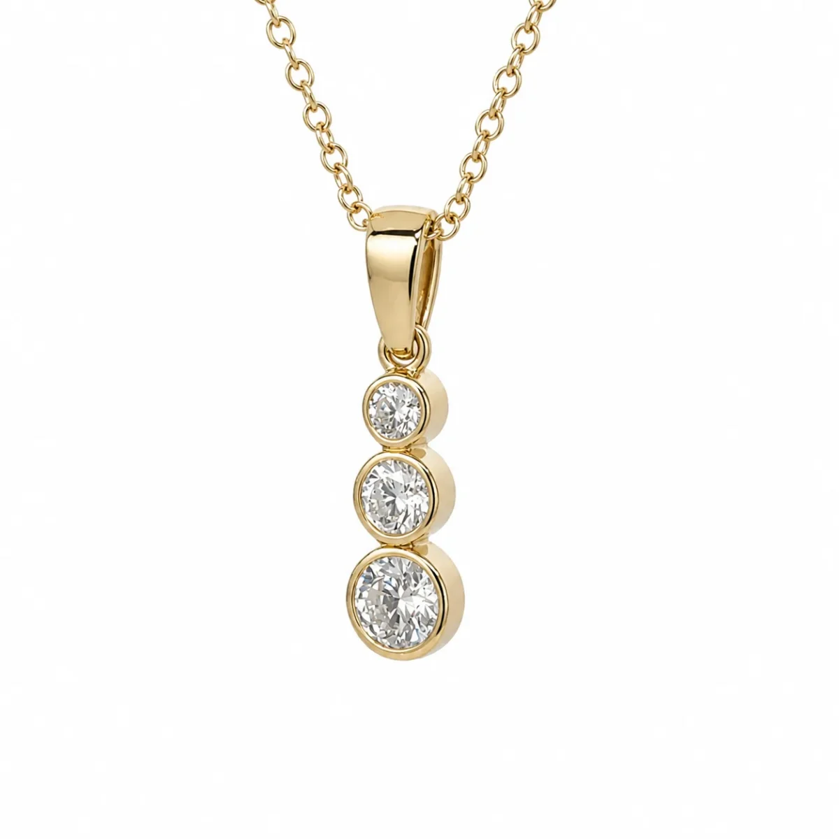 9ct Yellow Gold Lab-Grown Diamond Three-Stone Bezel Pendant & Chain – 0.32ct Total Diamond Weight - AUPD4051L
