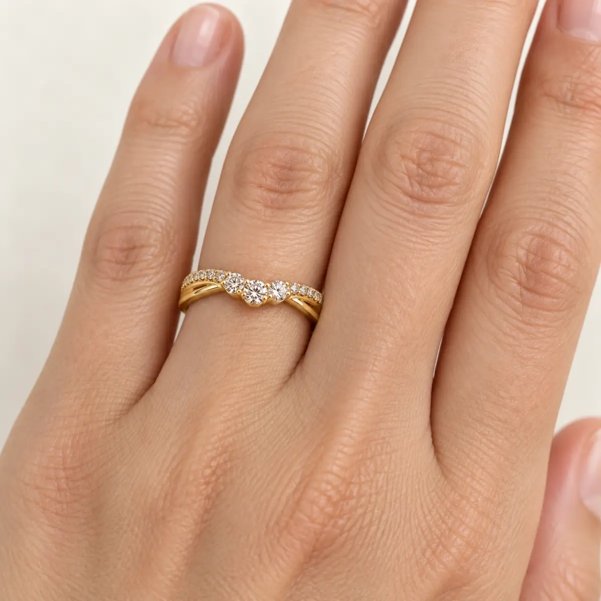9ct Yellow Gold Lab-Grown Diamond Wishbone Ring 0.27ct EF/VS - AURG1262