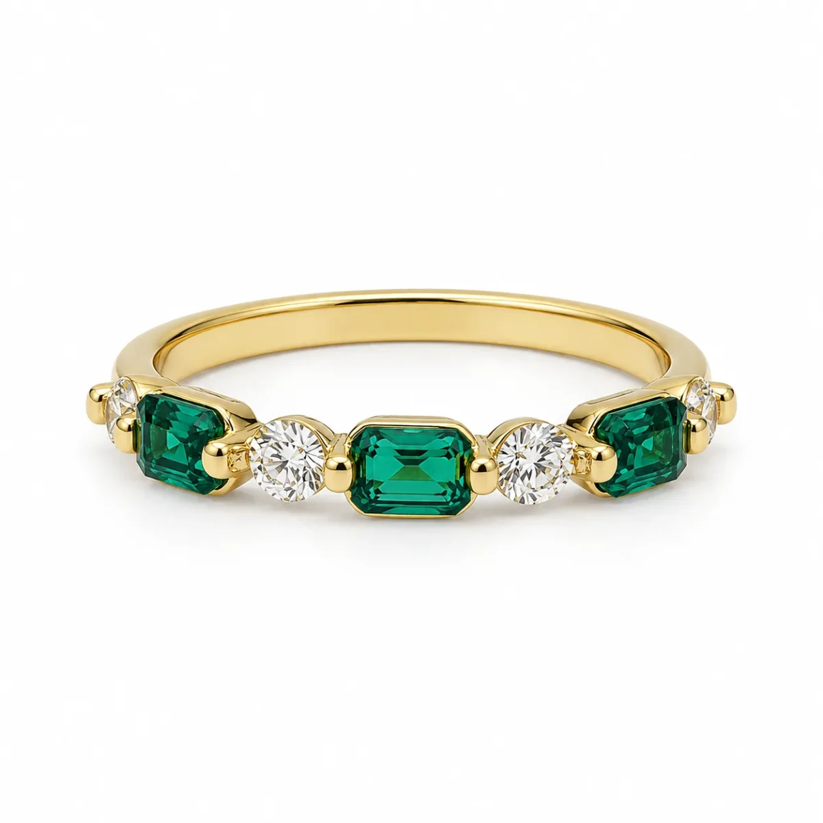 9ct Yellow Gold Lab Grown Emerald & Diamond Five Stone Ring – 0.60ct Emerald | 0.32ct Diamond - AURG3169EM
