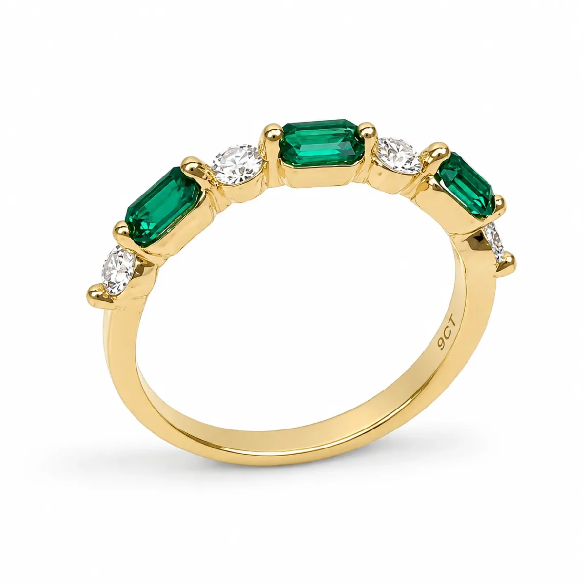 9ct Yellow Gold Lab Grown Emerald & Diamond Five Stone Ring – 0.60ct Emerald | 0.32ct Diamond - AURG3169EM