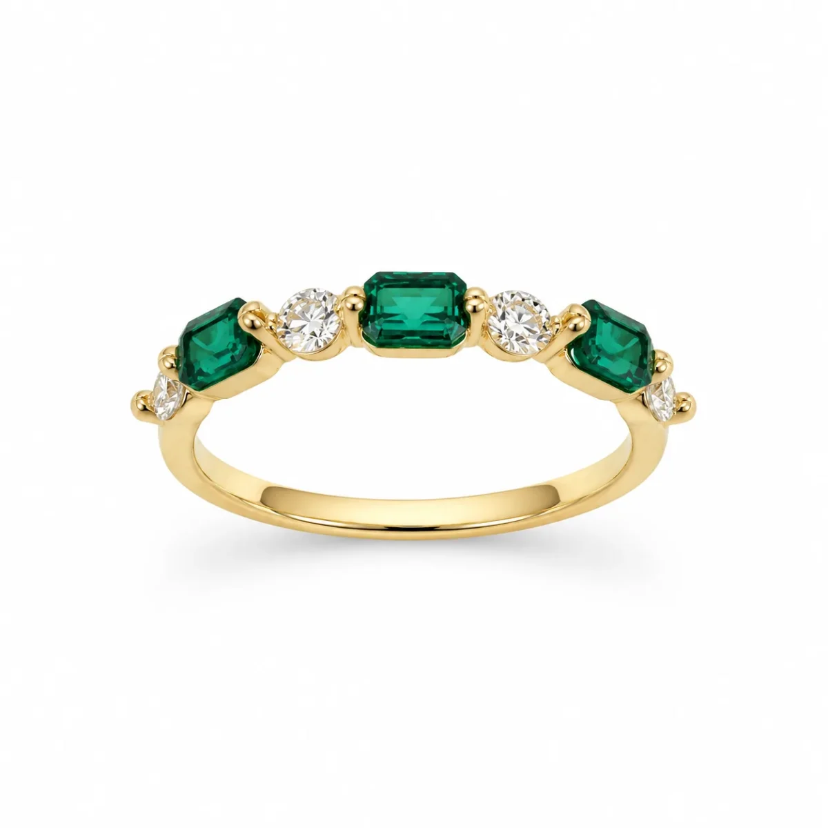 9ct Yellow Gold Lab Grown Emerald & Diamond Five Stone Ring – 0.60ct Emerald | 0.32ct Diamond - AURG3169EM