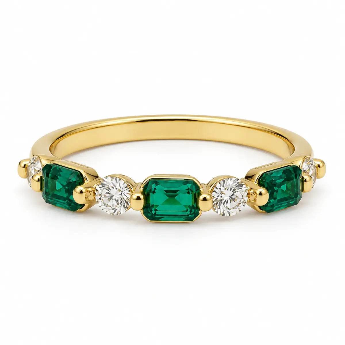 9ct Yellow Gold Lab Grown Emerald & Diamond Five Stone Ring – 0.60ct Emerald | 0.32ct Diamond - AURG3169EM