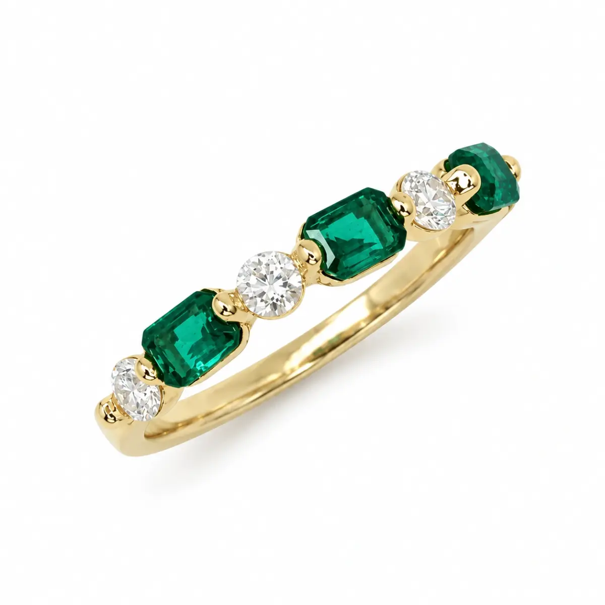 9ct Yellow Gold Lab Grown Emerald & Diamond Five Stone Ring – 0.60ct Emerald | 0.32ct Diamond - AURG3169EM