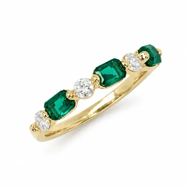 9ct Yellow Gold Lab Grown Emerald & Diamond Five Stone Ring – 0.60ct Emerald | 0.32ct Diamond - AURG3169EM