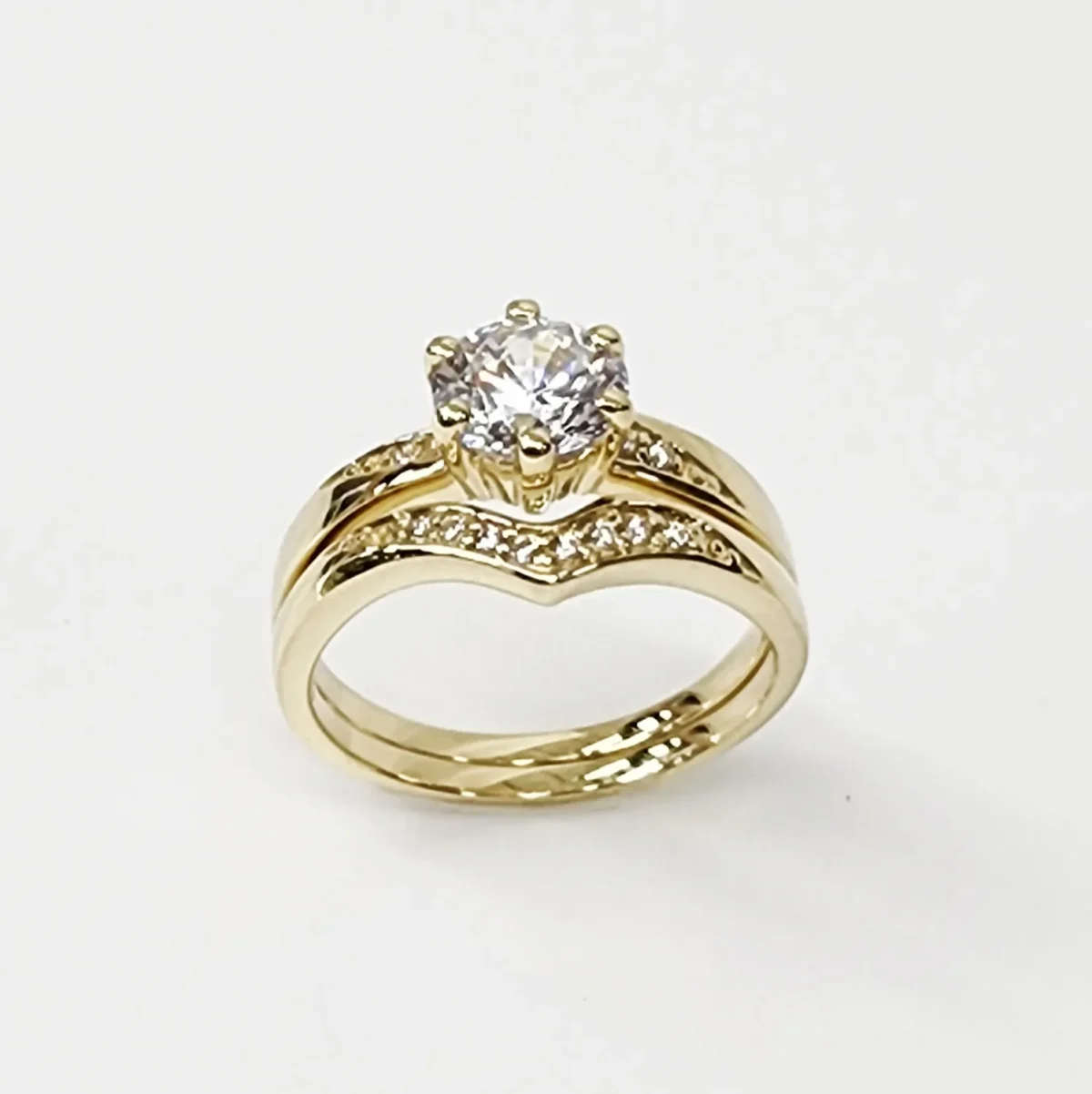 9ct Yellow Gold Ladies 2 Piece Cubic Ziconia Bridal Set Ring - SOR1011AB