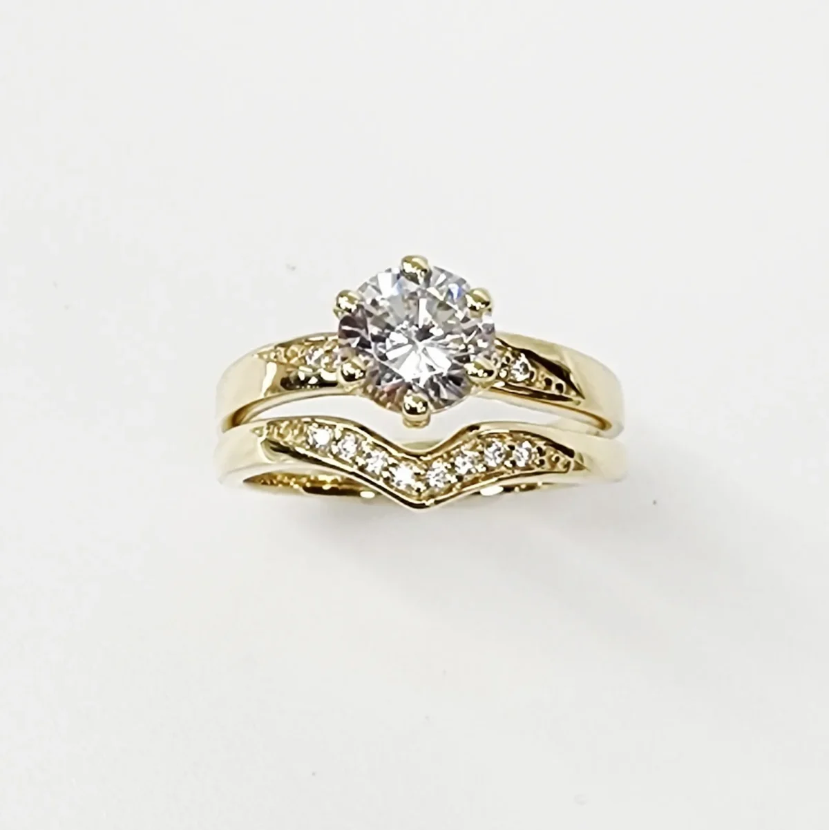 9ct Yellow Gold Ladies 2 Piece Cubic Ziconia Bridal Set Ring - SOR1011AB