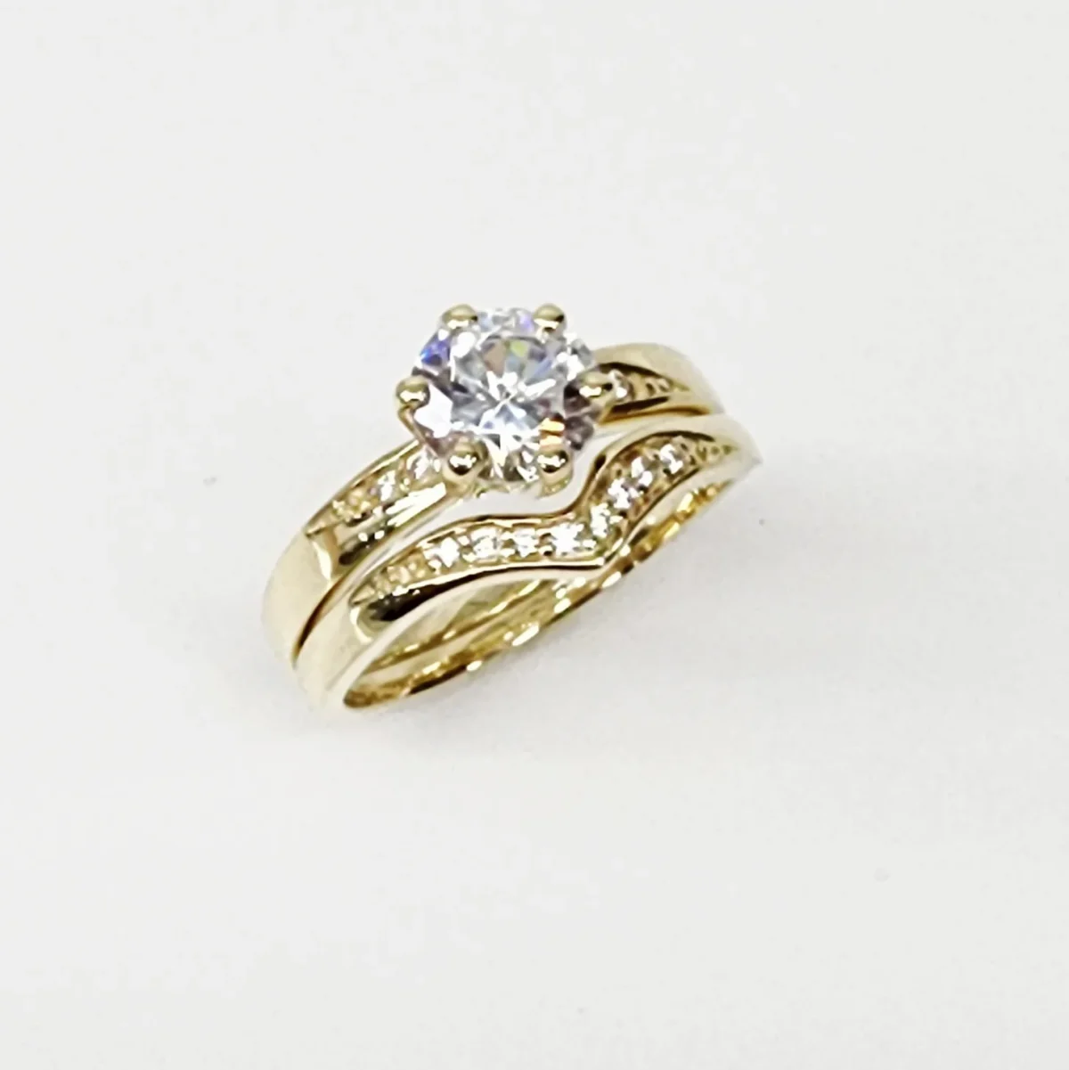 9ct Yellow Gold Ladies 2 Piece Cubic Ziconia Bridal Set Ring - SOR1011AB