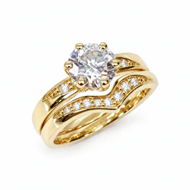 9ct Yellow Gold Ladies 2 Piece Cubic Zirconia Bridal Set Ring - SOR1011AB