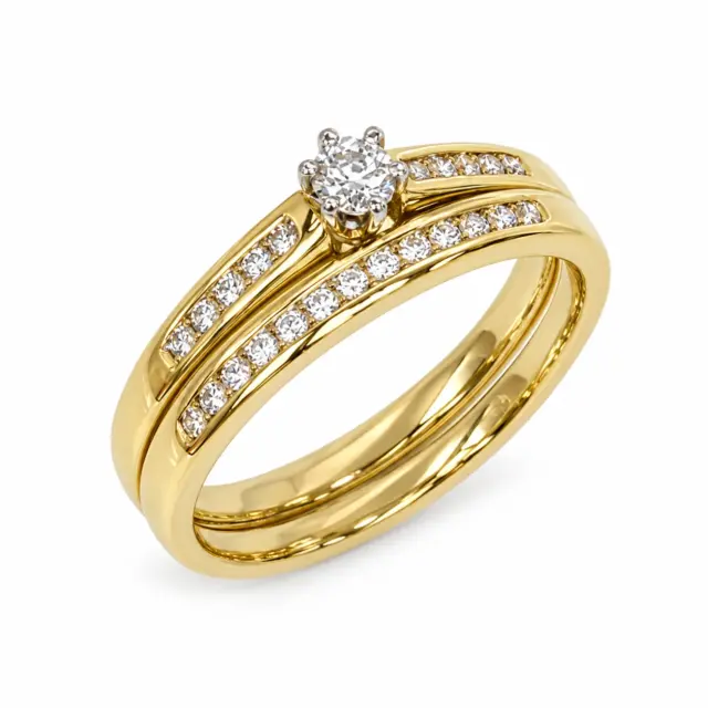 9ct Yellow Gold Ladies 2 Piece Cubic Zirconia Bridal / Wedding Set