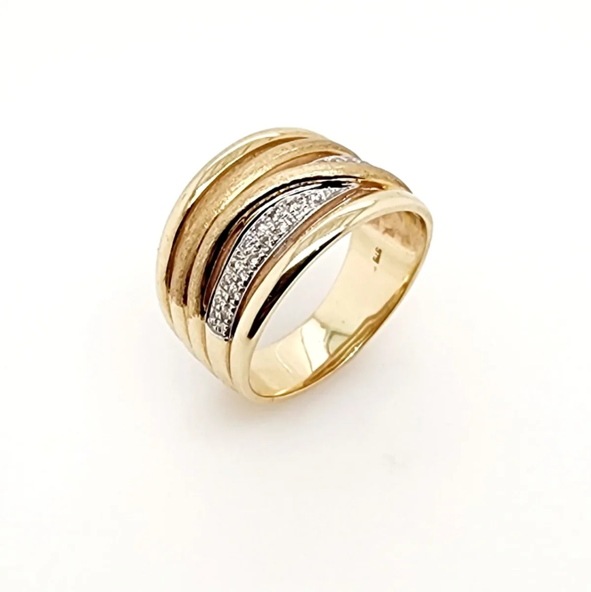9ct Yellow Gold Ladies Crossover Diamond Ring With 0.22ct Diamond Setting