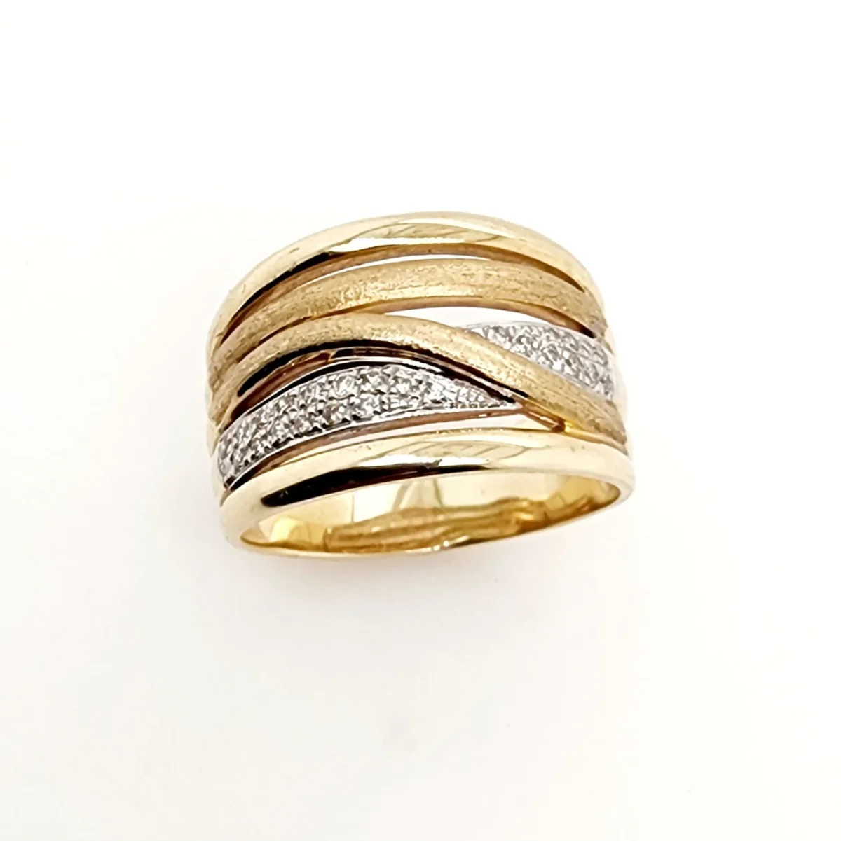 9ct Yellow Gold Ladies Crossover Diamond Ring With 0.22ct Diamond Setting