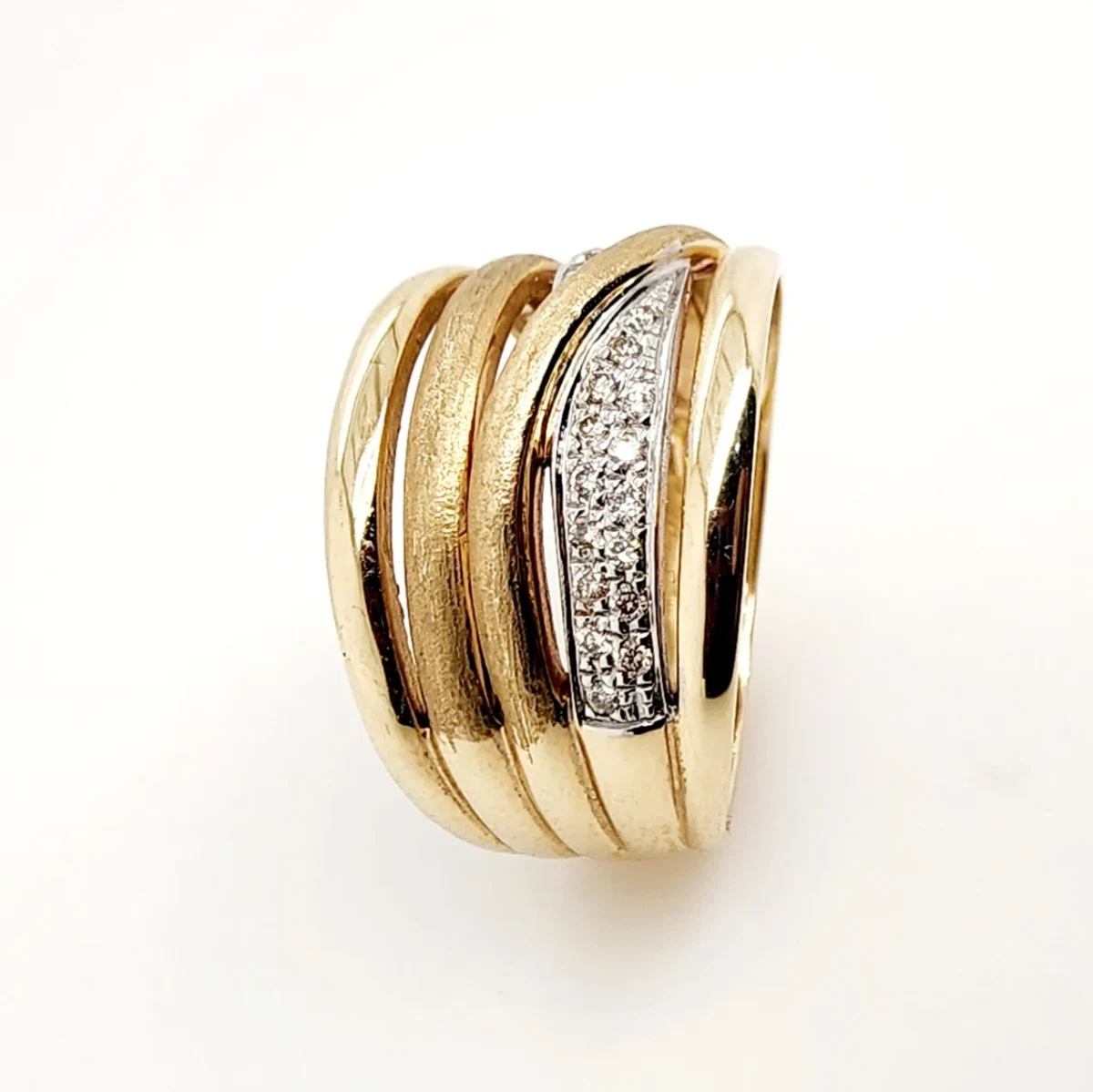 9ct Yellow Gold Ladies Crossover Diamond Ring With 0.22ct Diamond Setting
