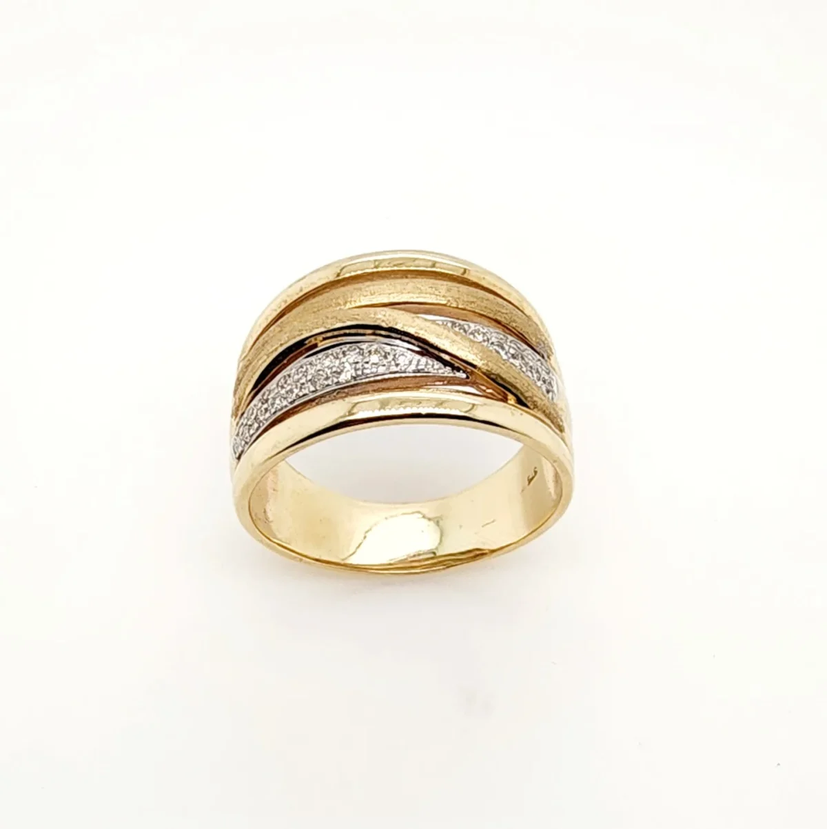 9ct Yellow Gold Ladies Crossover Diamond Ring With 0.22ct Diamond Setting