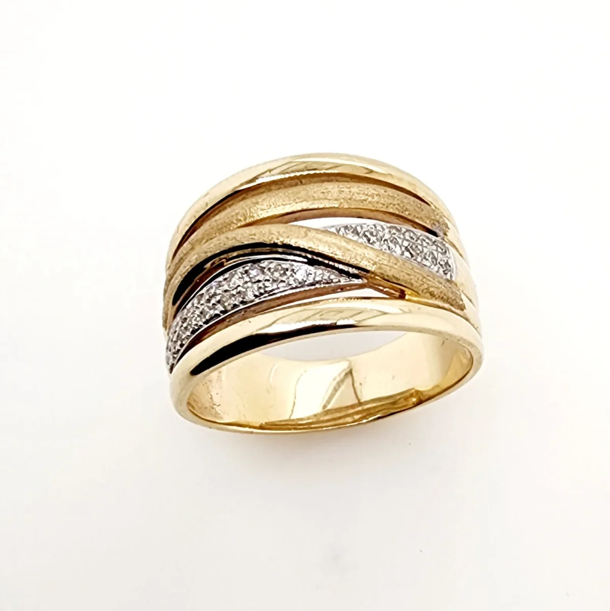 9ct Yellow Gold Ladies Crossover Diamond Ring With 0.22ct Diamond Setting