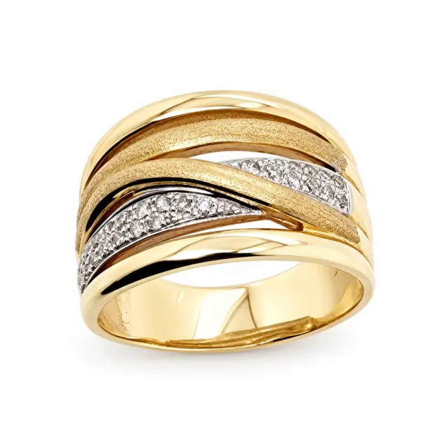 9ct Yellow Gold Ladies Crossover Diamond Ring With 0.22ct Diamond Setting