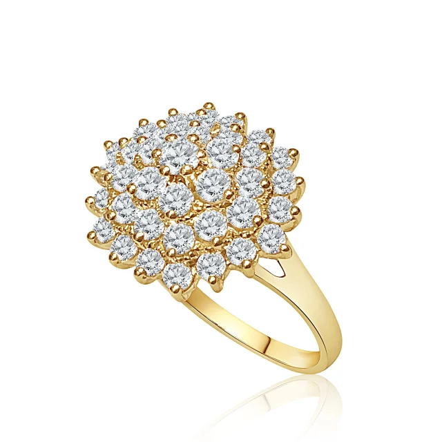 9ct Yellow Gold Large Cluster Ring with Cubic Zirconia Setting
