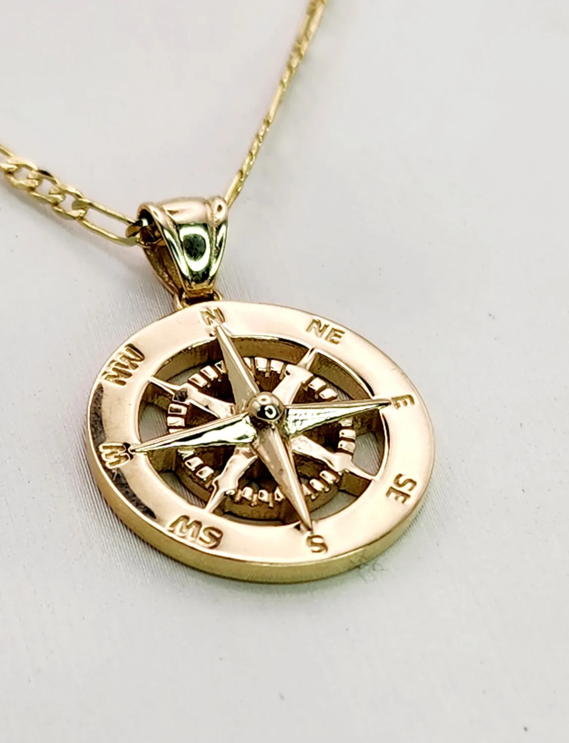 9ct Yellow Gold Large Compass Pendant, Journey to Follow Your Heart