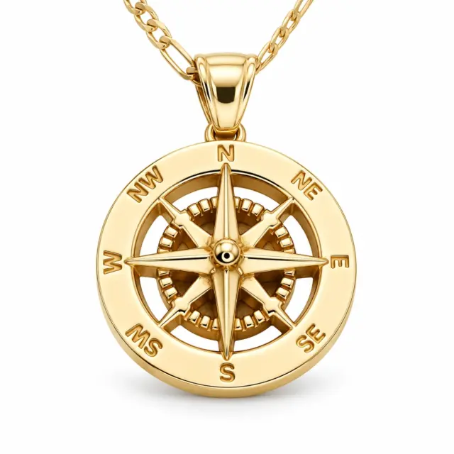 9ct Yellow Gold Large Compass Pendant, Journey to Follow Your Heart