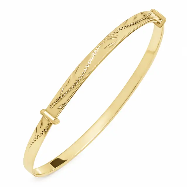 9ct Yellow Gold Large Engraved Expanding Bangle