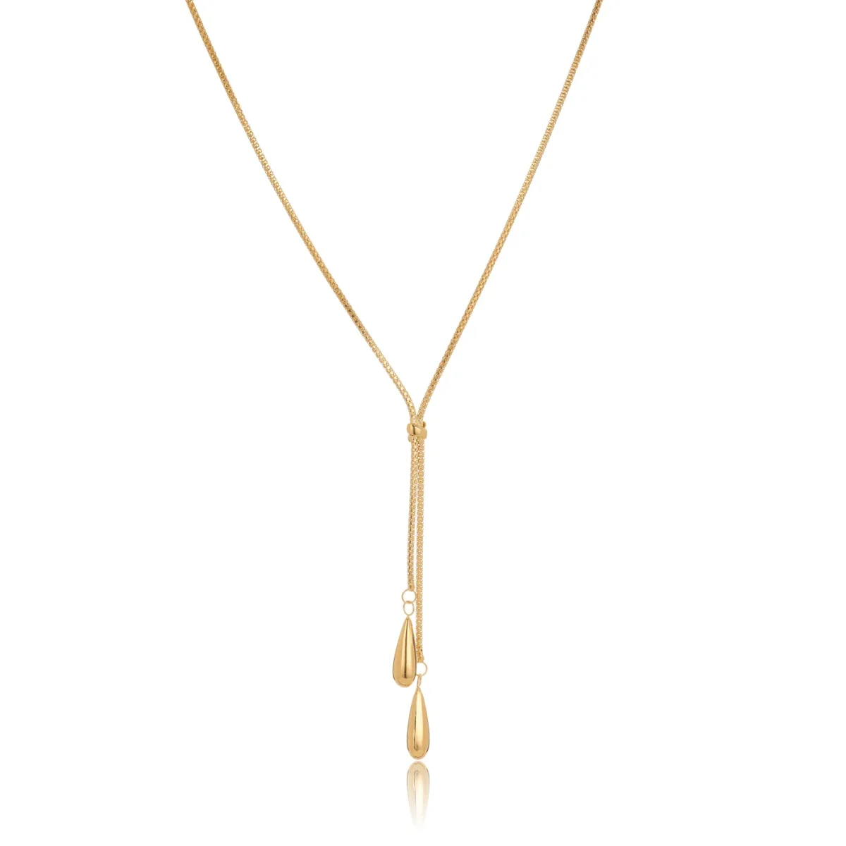 9ct Yellow Gold Lariat Style Necklace with 2 Teardrop Shaped Pendants at 45cm Long