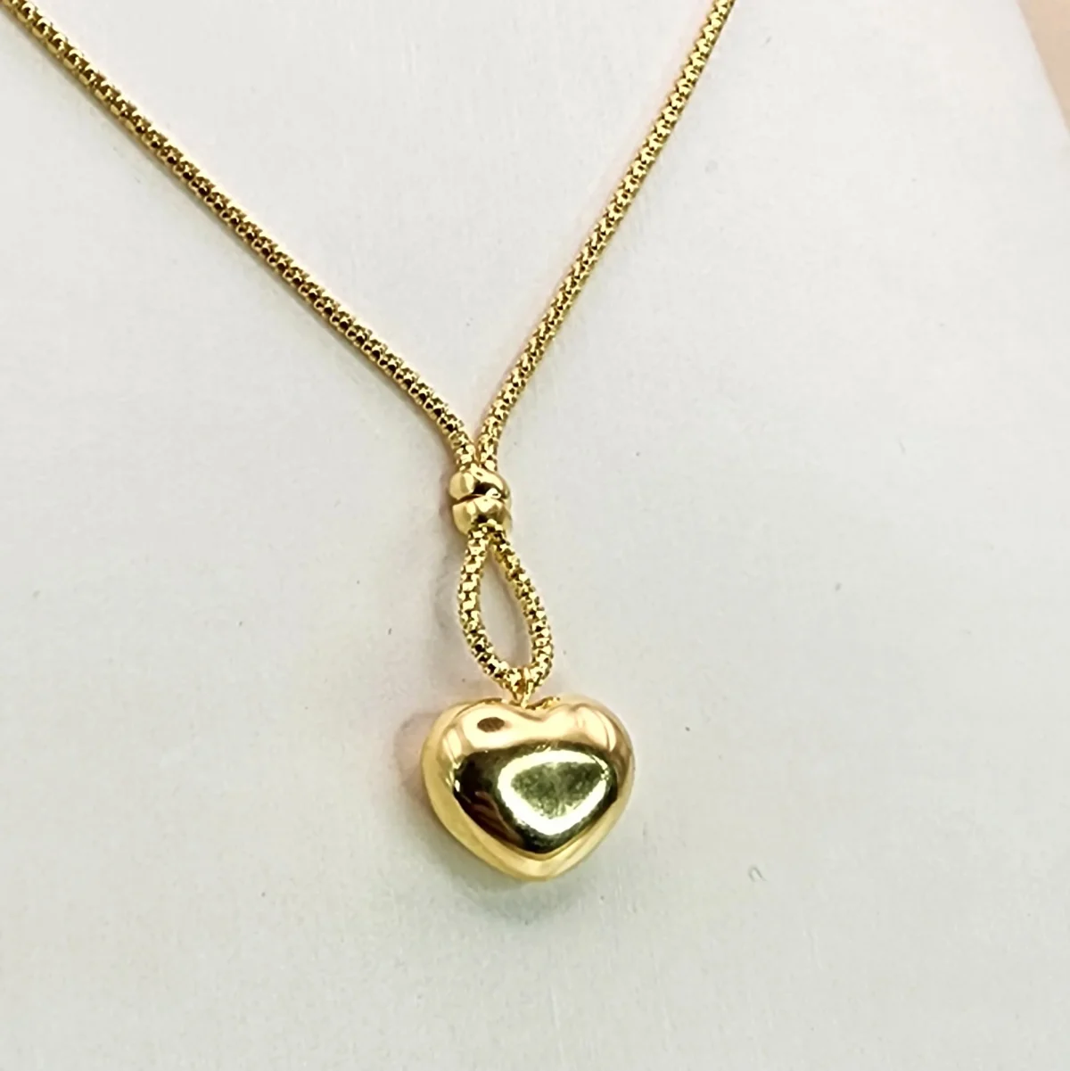 9ct Yellow Gold Lariat Style Necklace with Hanging Heart 42cm Long