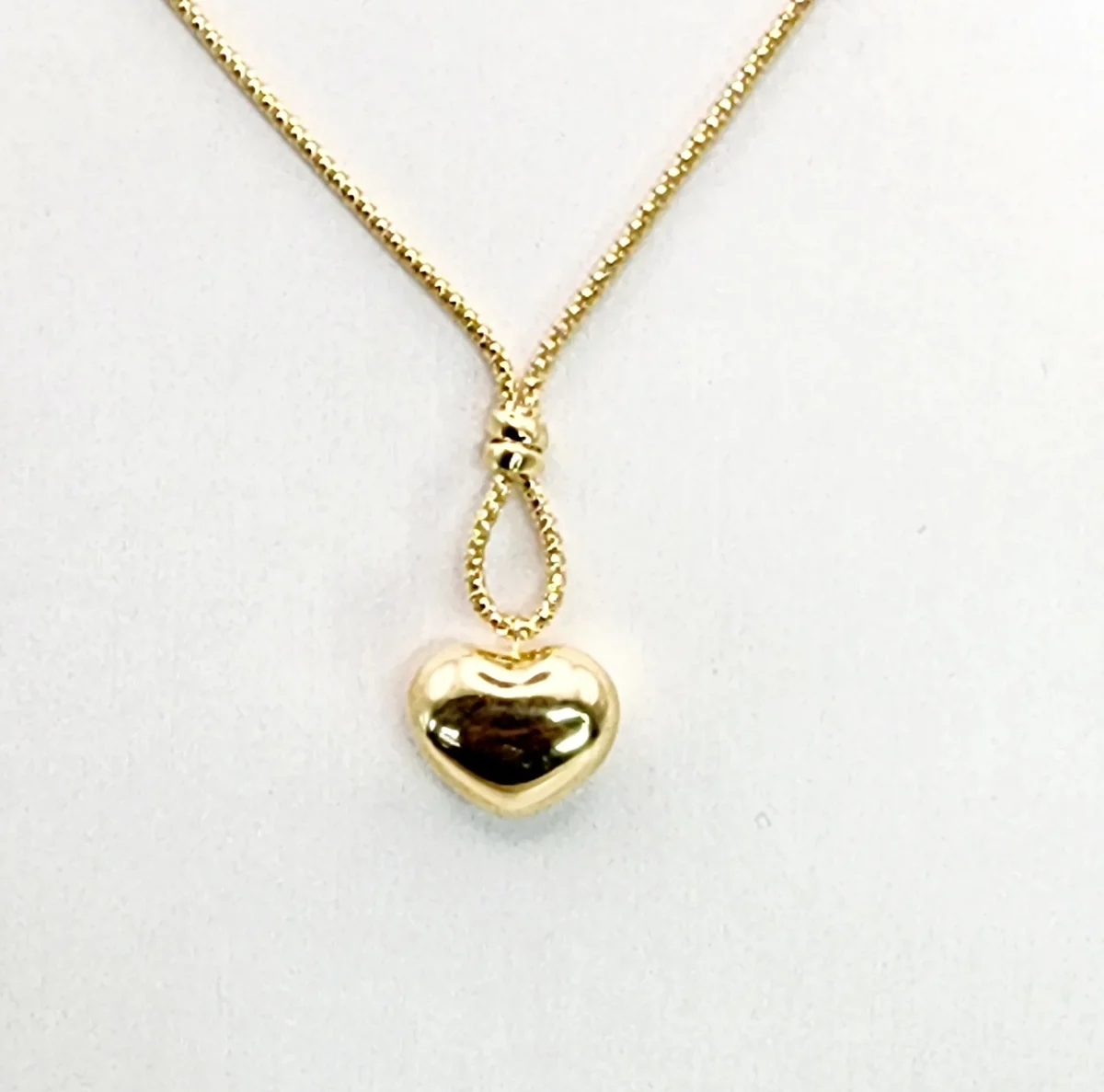 9ct Yellow Gold Lariat Style Necklace with Hanging Heart 42cm Long
