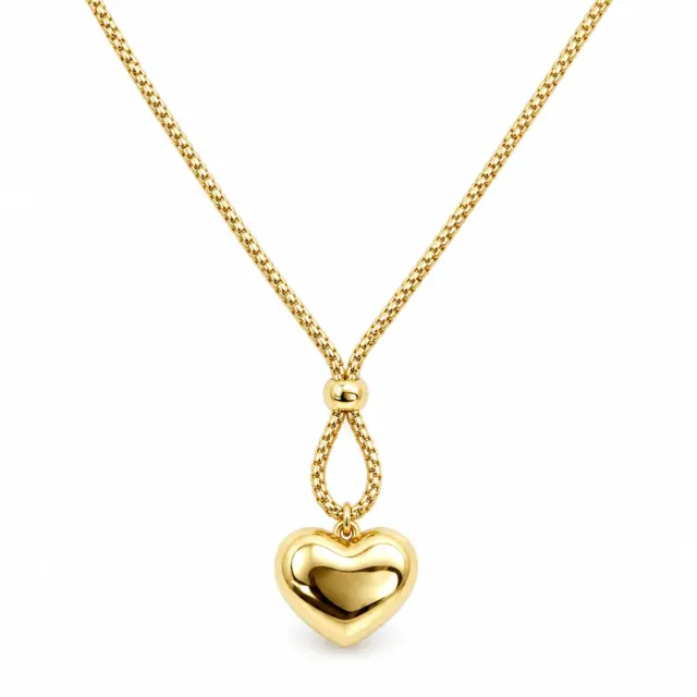 9ct Yellow Gold Lariat Style Necklace with Hanging Heart 42cm Long