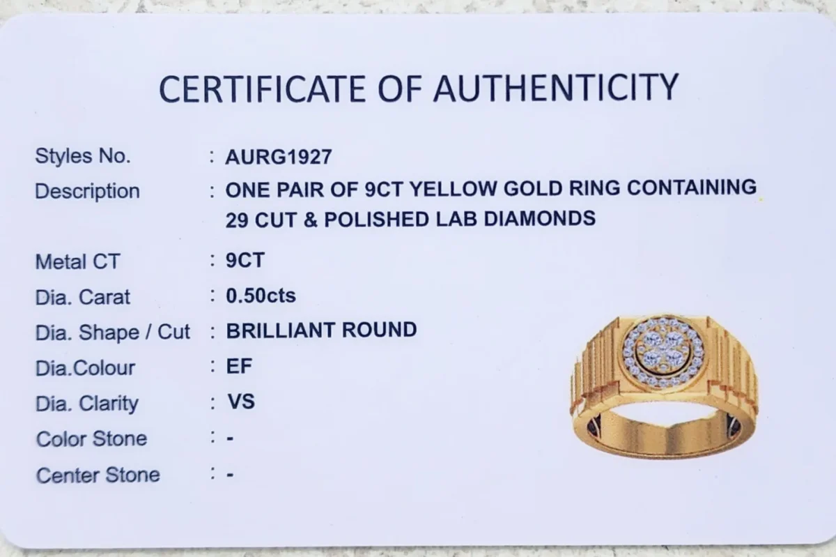 9ct Yellow Gold Mens Diamond Ring 0.50ct Lab Grown Diamond Cluster Ring 11.20mm - AURG1927