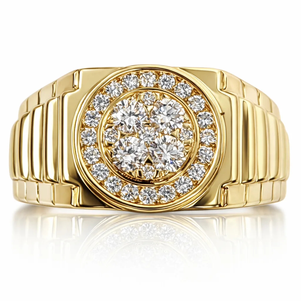9ct Yellow Gold Mens Diamond Ring 0.50ct Lab Grown Diamond Cluster Ring 11.20mm - AURG1927