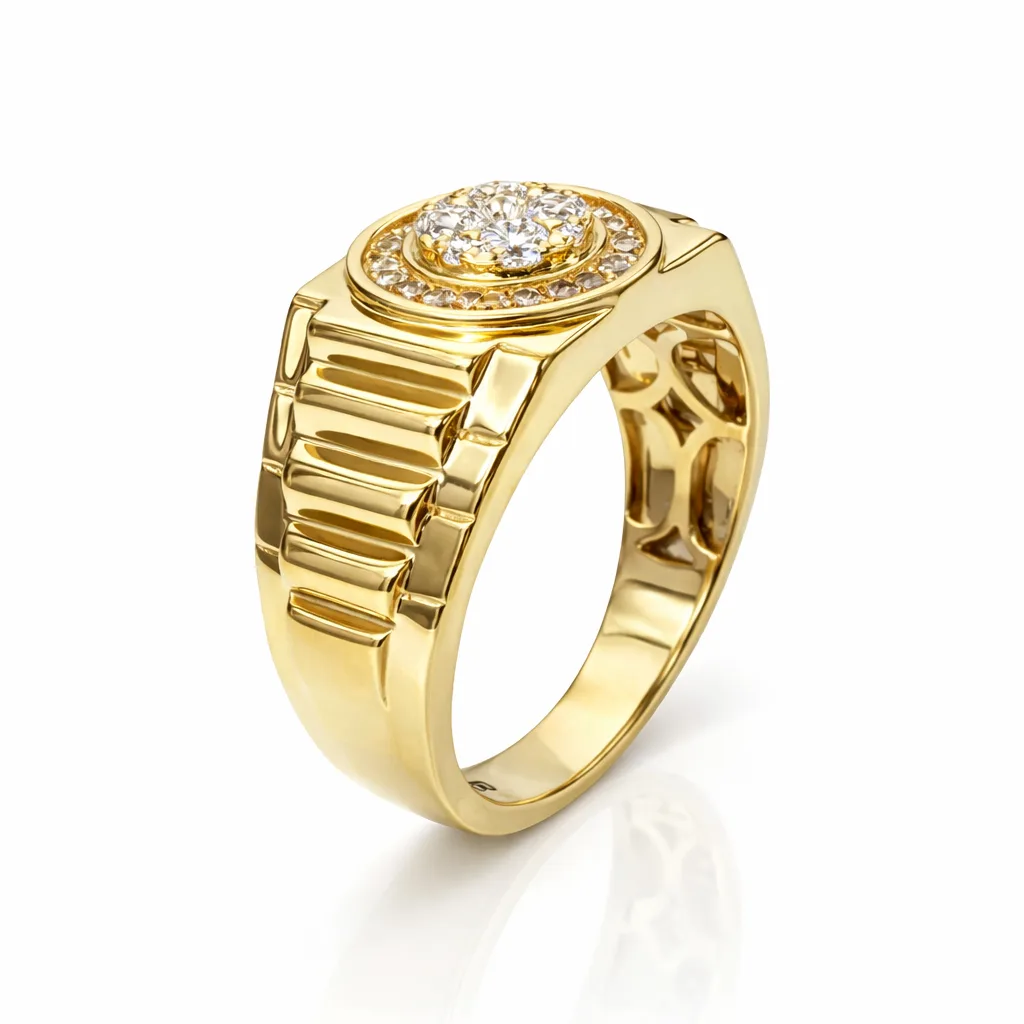 9ct Yellow Gold Mens Diamond Ring 0.50ct Lab Grown Diamond Cluster Ring 11.20mm - AURG1927
