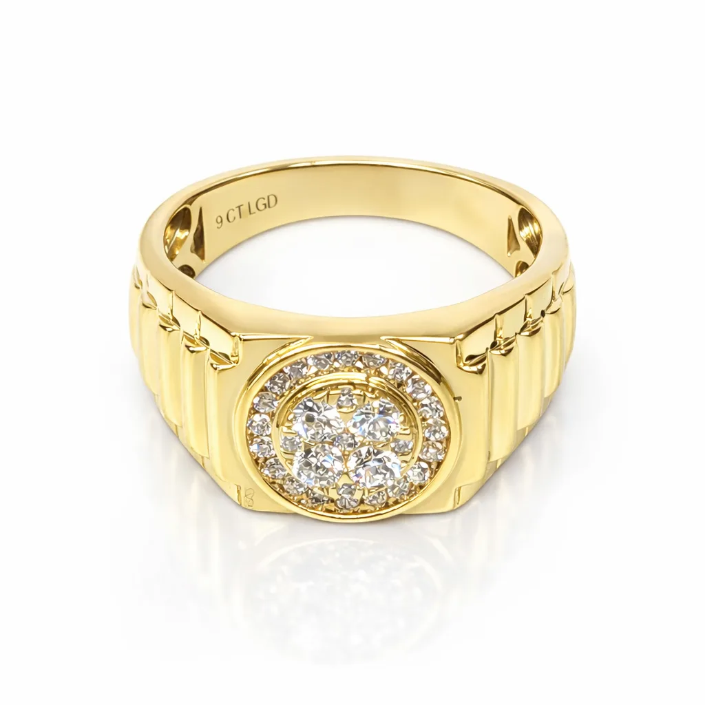 9ct Yellow Gold Mens Diamond Ring 0.50ct Lab Grown Diamond Cluster Ring 11.20mm - AURG1927