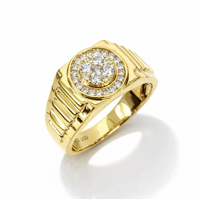 9ct Yellow Gold Mens Diamond Ring 0.50ct Lab Grown Diamond Cluster Ring 11.20mm - AURG1927