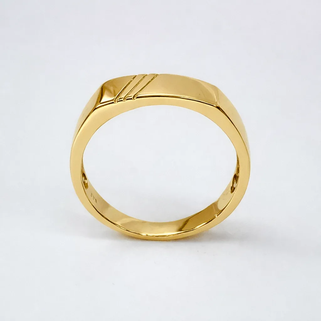 9ct Yellow Gold Men’s Signet Ring – 6.5mm x 16mm Rectangular Face, Engraved Lines - 9YGD8182