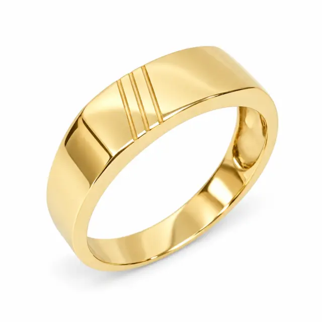 9ct Yellow Gold Men’s Signet Ring – 6.5mm x 16mm Rectangular Face, Engraved Lines - 9YGD8182