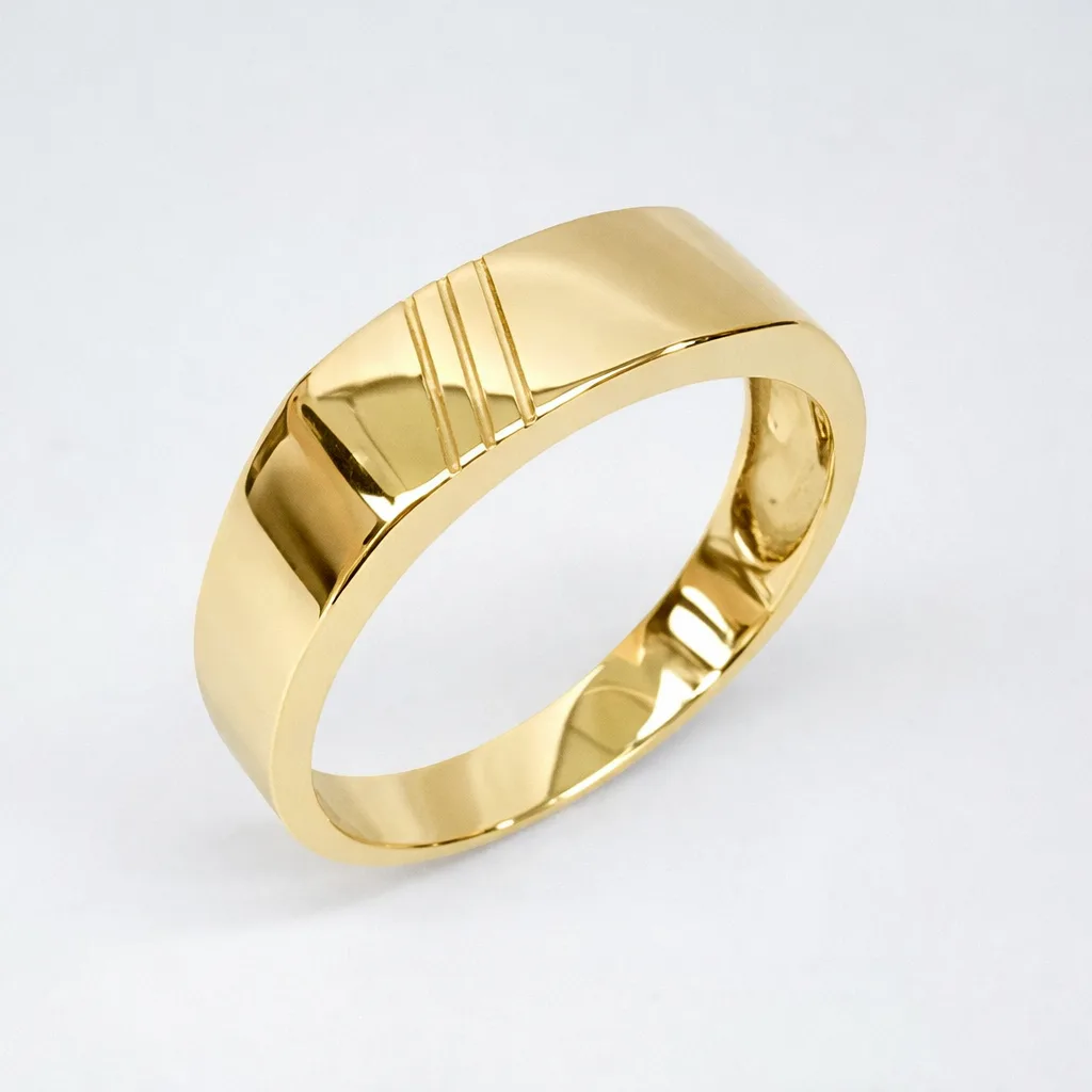 9ct Yellow Gold Men’s Signet Ring – 6.5mm x 16mm Rectangular Face, Engraved Lines - 9YGD8182