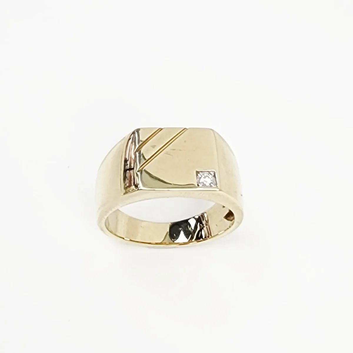 9ct Yellow Gold Men’s Signet Ring with 0.03ct Diamond Accent, 11.5mm Square Top - D7802