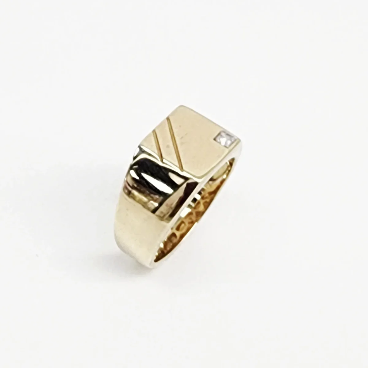 9ct Yellow Gold Men’s Signet Ring with 0.03ct Diamond Accent, 11.5mm Square Top - D7802