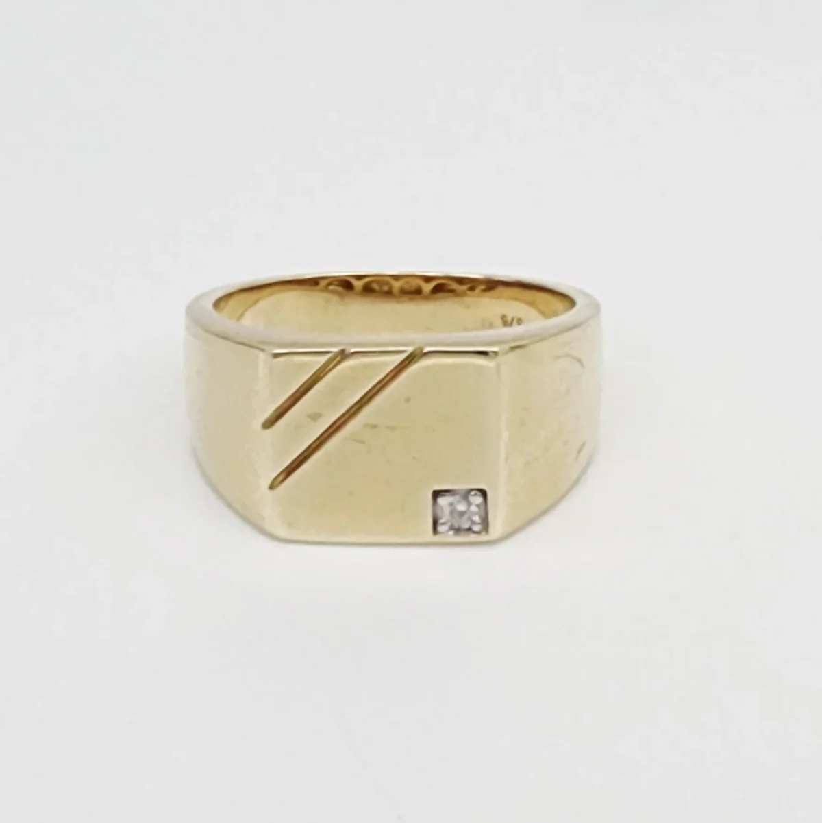 9ct Yellow Gold Men’s Signet Ring with 0.03ct Diamond Accent, 11.5mm Square Top - D7802