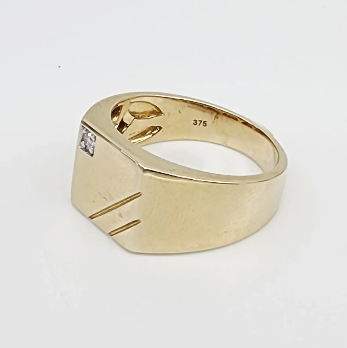 9ct Yellow Gold Men’s Signet Ring with 0.03ct Diamond Accent, 11.5mm Square Top - D7802