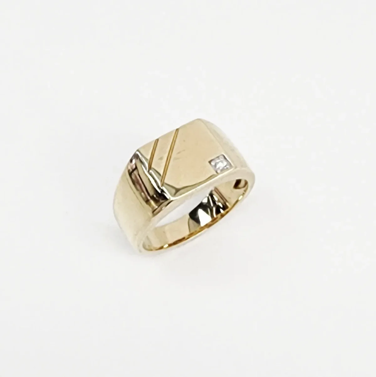 9ct Yellow Gold Men’s Signet Ring with 0.03ct Diamond Accent, 11.5mm Square Top - D7802