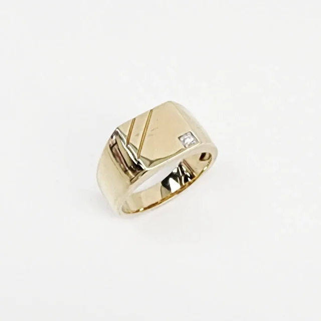 9ct Yellow Gold Men’s Signet Ring with 0.03ct Diamond Accent, 11.5mm Square Top - D7802