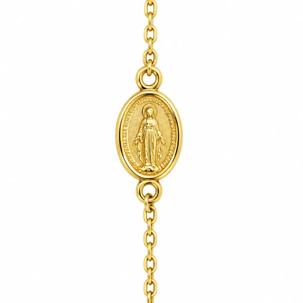 9ct Yellow Gold Miraculous Mary Medal & Puff Heart Adjustable Bracelet 18cm - 1931.9BR