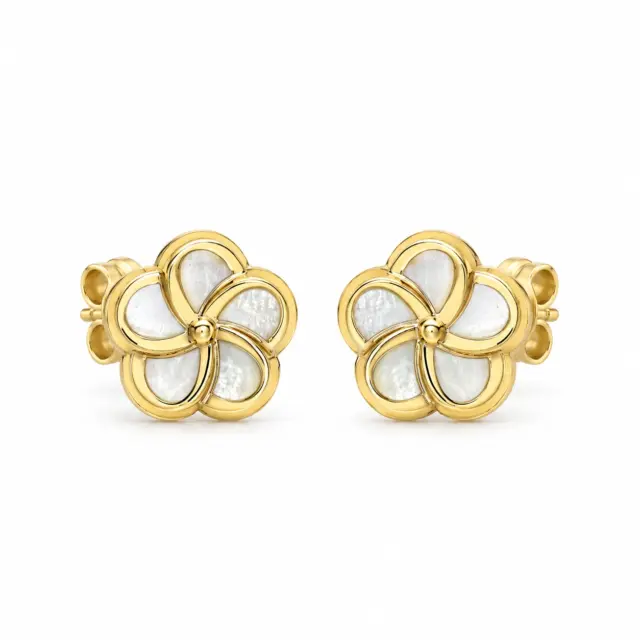 9ct Yellow Gold Mother fo Oearl Flower Stud Earrings