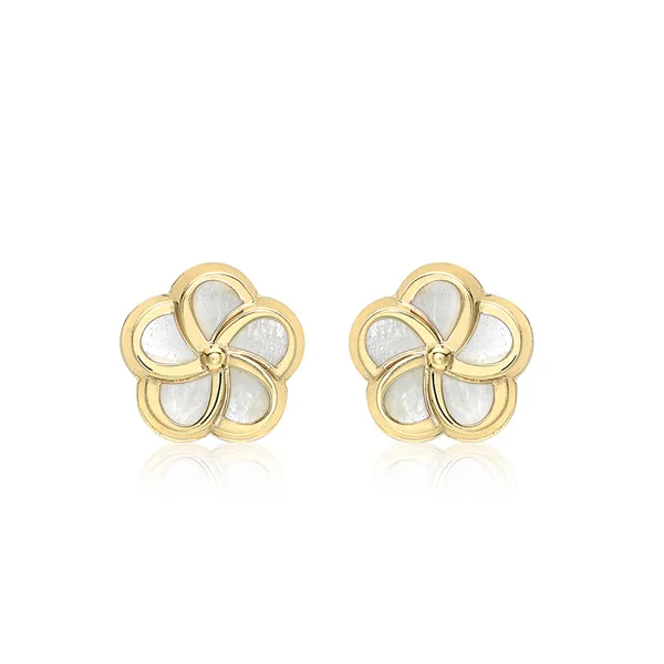 9ct Yellow Gold Mother fo Oearl Flower Stud Earrings
