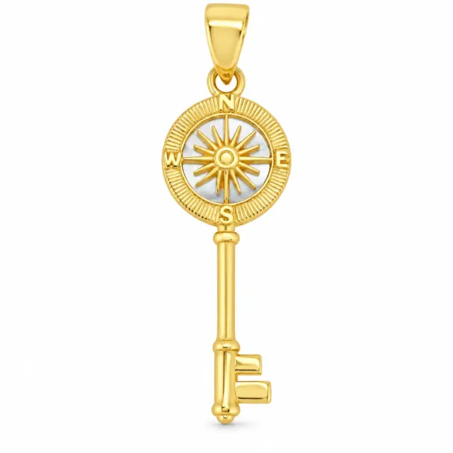 9ct Yellow Gold Mother of Pearl Compass Key Pendant