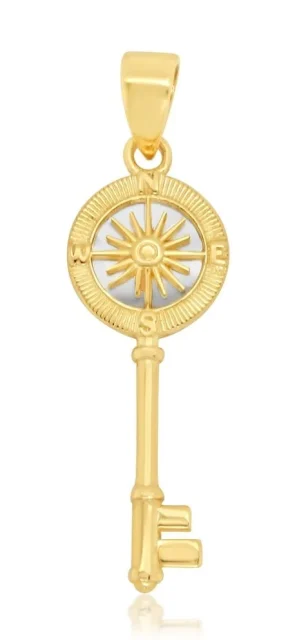 9ct Yellow Gold Mother of Pearl Compass Key Pendant