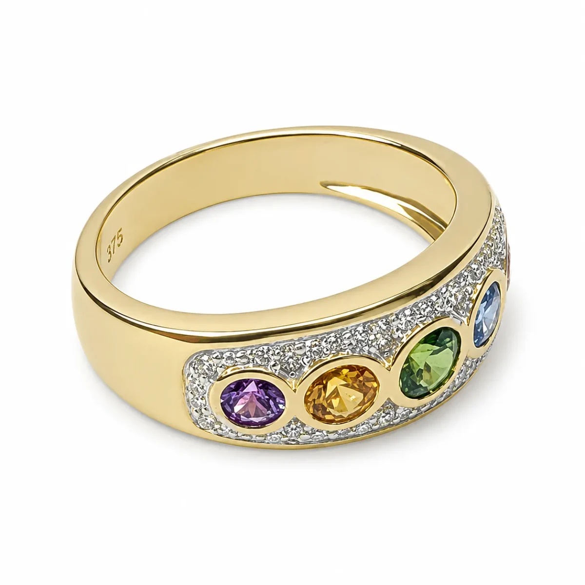 9ct Yellow Gold Multi-Colour Natural Sapphire & Diamond Dress Ring – 0.98ct Sapphire | 0.16ct Natural Diamond