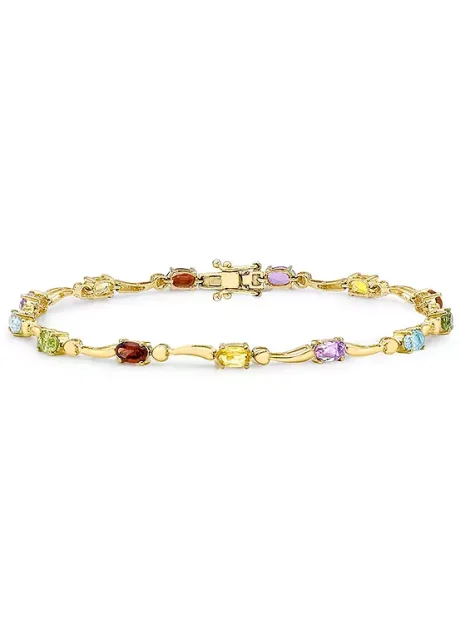 9ct Yellow Gold Multi-Coloured Gemstones 19cm Wave Bracelet
