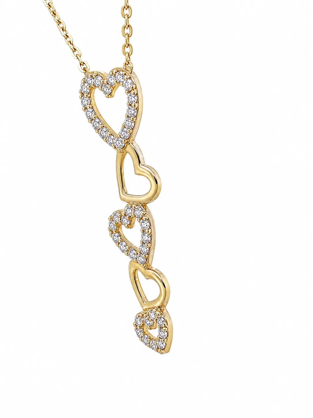 9CT Yellow Gold Multi Heart Cubic Zirconia Pendant Necklace With Adjustable Cable Link Chain - 9KSC011